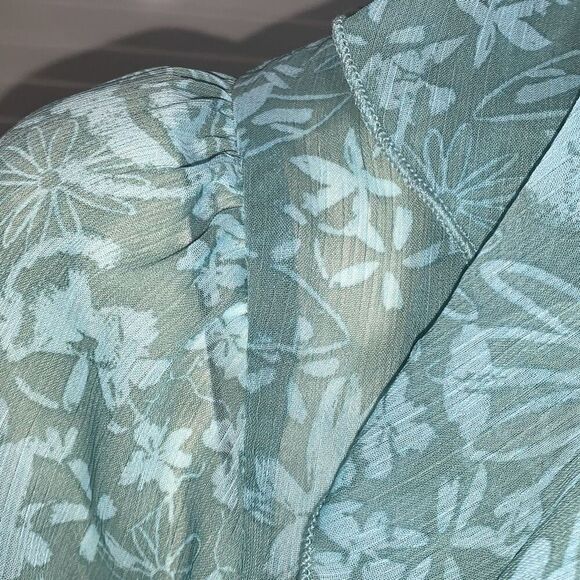 Wild Fable Women's Ruffle Duster Jacket Aqua Green Floral Size L - Picture 14 of 16
